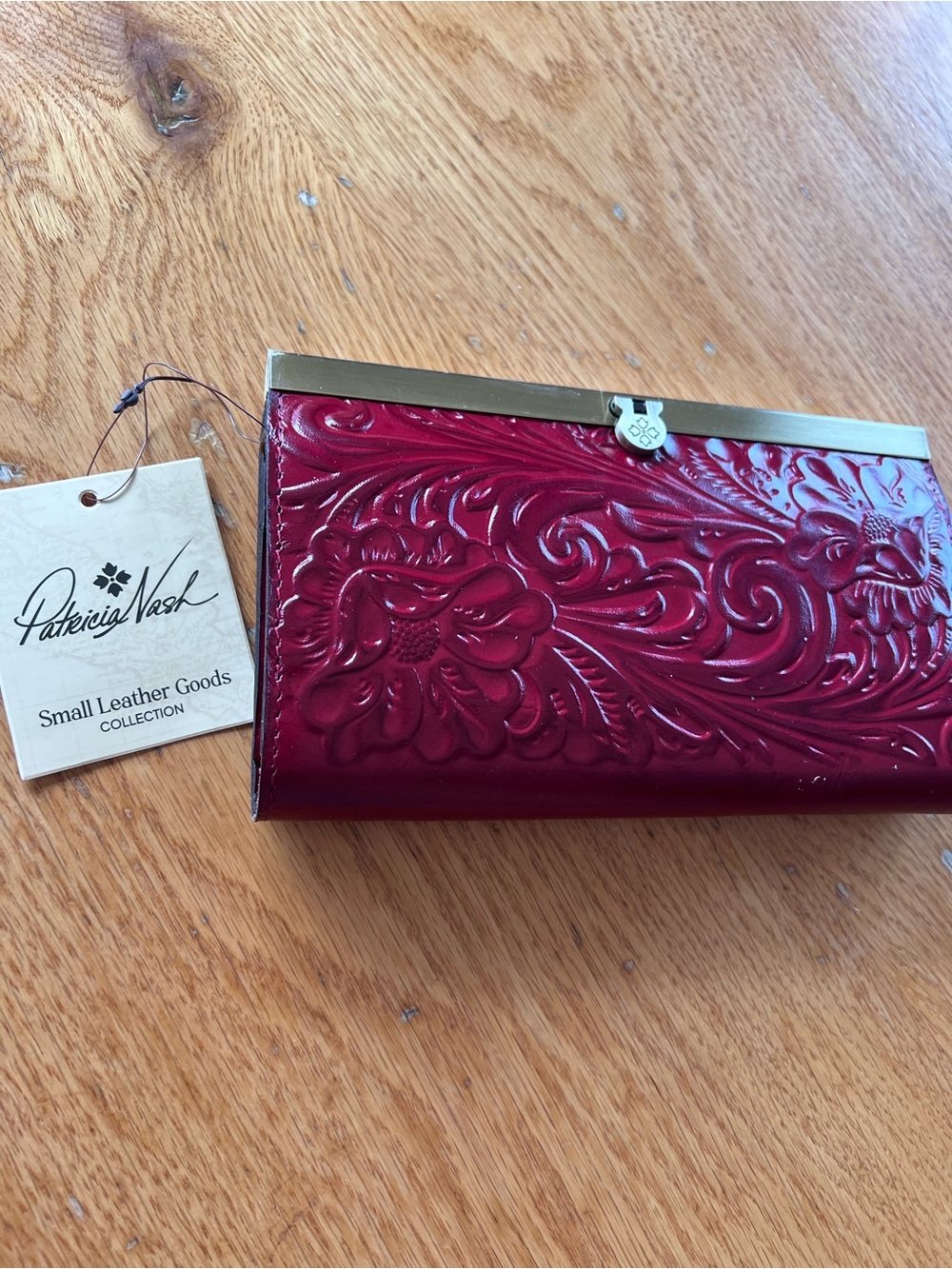 Patricia Nash Cauchy Wallet RFID Framed Italian Leather Ruby Red
